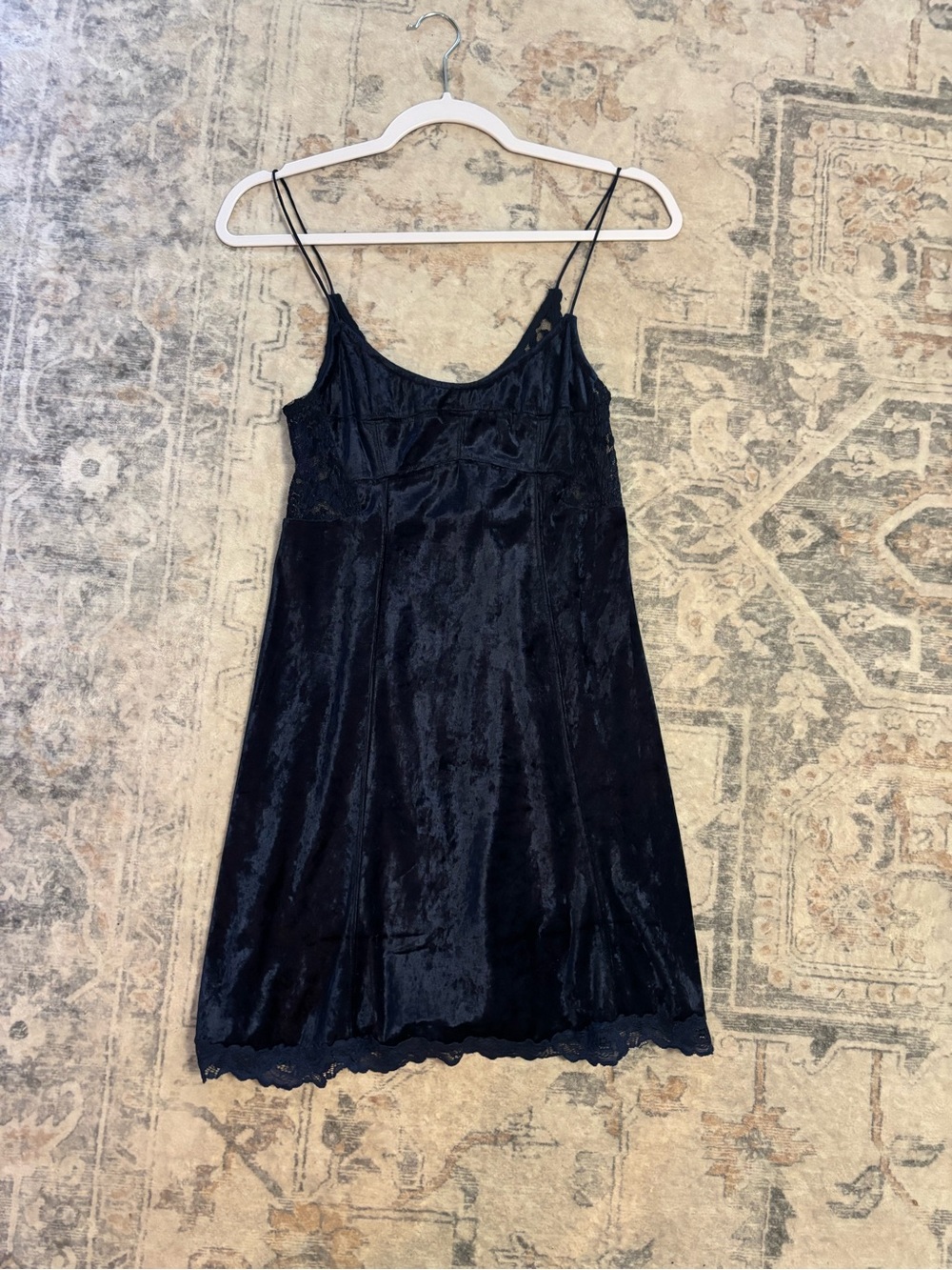 Free People navy blue Velvet Slip Dress with Lace Trim